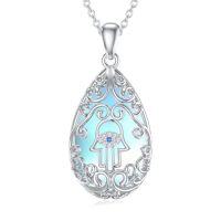 wholesale Teardrop Filigree Moonstone Necklace 925 Strerling Silver Hamsa/tree Of Life/evil Eye Necklace Protection Pendant Protection Moonstone Jewelry Christmas Gifts For Women -style_name:2-Hamsa Evil Eye