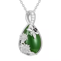 TOUPOP Sterling Silver Jade Hummingbird Dragonfly Butterfly Bee Cat Cardinal Owl Fox Sloth Necklace-style_name:Bee-White Gold