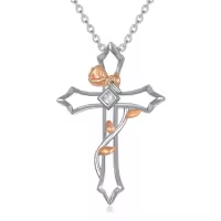 TOUPOP 925 Sterling Silver Cross Pendant Necklace for Women Men-style_name:Rose Cross Necklace