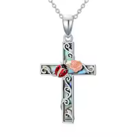 TOUPOP Sterling Silver Abalone Shell Butterfly Ladybug Hummingbird Dragonfly Bee Rose Cross Pendant-style_name:Ladybug