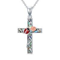 wholesale TOUPOP Cross Necklace Sterling Silver Butterfly/ladybug/hummingbird/dragonfly/bee Abalone Shell Rose Cross Pendant For Women Religious Gift For Mom Grandma Wife Sister Her -style_name:Ladybug