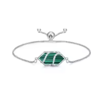 TOUPOP Sterling Silver Hexagon Gemstone Link Bracelet Fine Jewelry Gift-color_name:Malachite