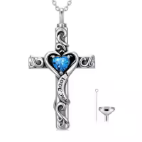 TOUPOP Sterling Silver Birthstone Cross Urn Necklace for Ashes with Filler-color_name:12-December-Topaz