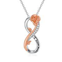 wholesale TOUPOP Sterling Silver Infinity Necklace For Women Sunflower/rose/ladybug Pendant Jewelry Christmas Anniversary Birthday Gifts For Her Girlfriend Mom -style_name:Rose