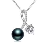 TOUPOP Sterling Silver Black Pearl Heart Pendant Necklace-style_name:Heart Necklace 2