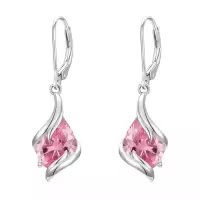 TOUPOP Sterling Silver Birthstone Teardrop Dangle Earrings Fine Jewelry Gifts-color_name:10-October-Pink Tourmaline