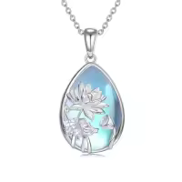 TOUPOP Sterling Silver Crystal Lotus Flower Pendant Necklace-color_name:Moonstone