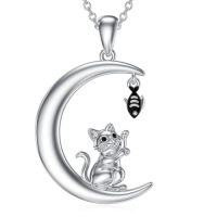wholesale TOUPOP Moon Necklace 925 Sterling Silver Fox/cat/mermaid/fairy Pendant Jewelry Anniversary Birthday Gifts For Women -style_name:2-Cat
