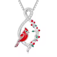 TOUPOP 925 Sterling Silver Animal Infinity Pendant Jewelry Gifts-style_name:Red Cardinal Necklace-2