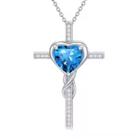 TOUPOP Sterling Silver Birthstone Cross Heart Pendant Necklace For Women-color_name:12-Topaz-Dec.