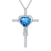 wholesale TOUPOP Cross Birthstone Necklace For Women Sterling Silver Heart Cross Pendant Necklace Cross Christian Jewelry Christmas Birthday Gifts For Her Wife Girlfriend Mom -color_name:12-Topaz-Dec.