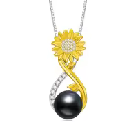 TOUPOP Sterling Silver Black Pearl Sunflower Infinity Pendant Necklace-style_name:Sunflower 1