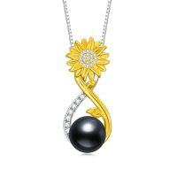 wholesale Sunflower Black Pearl Necklace For Women Sterling Silver Black Pearl Infinity Sunflower Pendant Necklace Jewelry Anniversary Christmas Birthday Gifts For Women Wife Her Mom -style_name:Sunflower 1