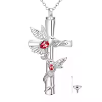 TOUPOP White Gold Plated S925 Sterling Silver Citrine Memorial Urn Necklace-color_name:Hummingbird Cross Urn-Jan