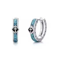 TOUPOP Sterling Silver Turquoise Viking Celtic Cross Ankh Hoop Earrings-style_name:Ankh