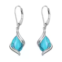 TOUPOP Sterling Silver Gemstone Teardrop Dangle Earrings Women Gifts-color_name:Turquoise