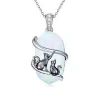 TOUPOP Sterling Silver Opal Necklace, Animal Pendant Gift for Women-style_name:2 Black Cat