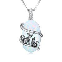 wholesale Opal Koala/panda/sloth/black Cat/cardinal/unicorn/owl/hummingbird/dragonfly/butterfly/bee Necklace 925 Sterling Silver Opal 2 Animal Pendant Jewelry Birthday Christmas Gifts Women Sister Mom -style_name:2 Black Cat