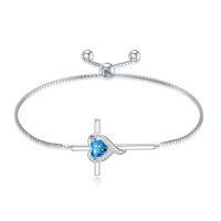 wholesale TOUPOP Birthstone Cross Bracelet For Women 925 Sterling Silver Cross Heart Bracelet Fine Jewelry Birthday Christmas Gifts For Her Girlfriend -color_name:12-Topaz-Dec.