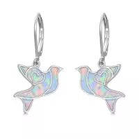 TOUPOP Sterling Silver Opal Phoenix Dragonfly Hummingbird Butterfly Dove Dangle Earrings-style_name:Dove