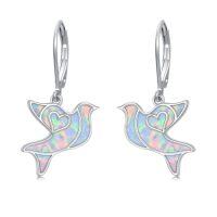 wholesale Phoenix/dragonfly/hummingbird/butterfly/dove Earrings 925 Sterling Silver Opal Animal Dangle Earrings Opal Jewelry Christmas Gifts For Women -style_name:Dove