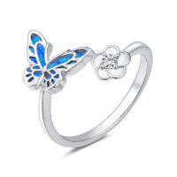 wholesale TOUPOP Christmas Gifts For Women S925 Sterling Silver Cute Animals Adjustable Rings For Women Open Ring Finger Rings Birthday Gifts For Women Mom Wife Daughter -style_name:Butterfly Ring