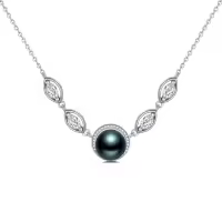 TOUPOP Sterling Silver Black Freshwater Pearl Celtic Knot Pendant Necklace-style_name:Freshwater Pearl