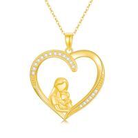 TOUPOP 14K Gold Heart I Love You Mom Pendant Necklace For Women-style_name:B-Mom Heart