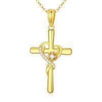 TOUPOP 14K Gold Necklace Women Infinity Heart Rose Sunflower Celtic Cross Pendant-style_name:Sunflower Cross Necklace