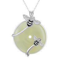 wholesale Jade Necklace For Women Sterling Silver Round Cat/hummingbird/dragonfly/butterfly/bee Natural Jade Jewelry Birthday Christmas Gifts Women Mom Wife Grandma -style_name:Bee-White Gold