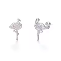 TOUPOP Sterling Silver Crystal Dolphin Butterfly Sea Turtle Frog Axolotl Stud Earrings-style_name:Flamingo Earrings