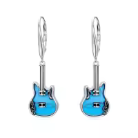 TOUPOP 925 Sterling Silver Turquoise Music Dangle Earrings For Women-style_name:Guitar