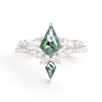 TOUPOP Sterling Silver Moissanite Moss Agate Wedding Ring Set For Women-style_name:F Moss Agate Moissanite Ring