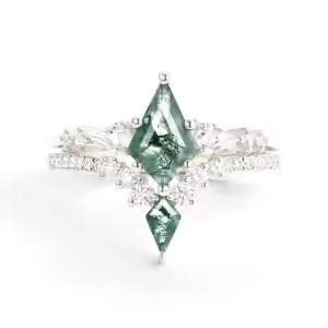 F Moss Agate Moissanite Ring