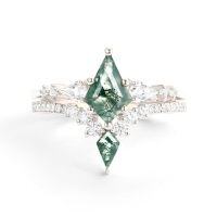 wholesale TOUPOP Personalized Moissanite Natural Moss Agate Wedding Ring Set For Women 925 Sterling Silver Moissanite Bridal Ring Set Engagement Ring Set Anniversary Natural Moss Agate Promise Rings For Her -style_name:F Moss Agate Moissanite Ring