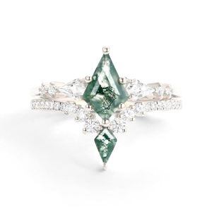 F Moss Agate Moissanite Ring