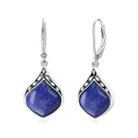 TOUPOP Sterling Silver Natural Gemstone Vintage Irish Celtic Teardrop Dangle Earrings-color_name:Lapis Lazuli