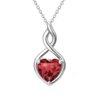 TOUPOP Sterling Silver Birthstone Infinity Heart Pendant Necklace-color_name:01-January-Garnet