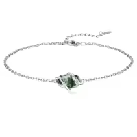 TOUPOP 925 Sterling Silver Gemstone Dainty Ankle Bracelet-color_name:Moss Agate