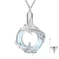 TOUPOP Sterling Silver Urn Necklace For Ashes With Filler Kit-style_name:Butterfly Moonstone Necklace