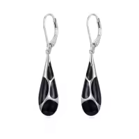 TOUPOP 925 Sterling Silver Enamel Teardrop Dangle Earrings Women Gifts-color_name:Black