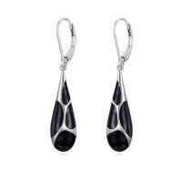wholesale Teardrop Earrings For Women 925 Sterling Silver Enamel Dangle Earrings Jewelry Birthday Christmas Gifts For Her -color_name:Black