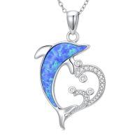 wholesale TOUPOP Sterling Silver Turtle/dolphin/conch/jellyfish/octopus Pendant Necklace Opal Abalone Shell Turquoise Jewelry Cute Ocean Animals Necklace Gifts For Women -style_name:Dolphin-Blue Opal