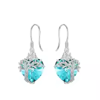 TOUPOP Sterling Silver Crystal Tree Of Life Family Dangle Earrings-style_name:Heart-3-March-Aquamarine