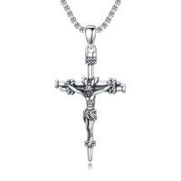 wholesale Cross Necklace For Men Women 925 Sterling Silver Celtic/crucifix/nail/fish Hook Cross Pendant With Stainless Steel Chain Faith Jewelry Gift For Father Son Brother Husband -color_name:E02-Crucifix Necklace