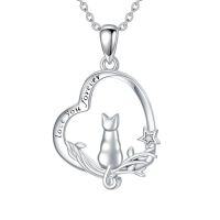 wholesale Cat Gifts For Women 925 Sterling Silver Heart Moon Cat Necklace Pendant Women Jewelry Halloween Christmas Gifts -style_name:2-Cat Necklace