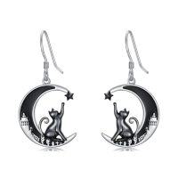 wholesale TOUPOP Sterling Silver Bat/cat/spider/ghost Pumpkin/wolf Earrings For Women Halloween Dangle Drop Moon Earrings Anniversary Birthday Gothic Jewelry Gift For Her Mom Daughter Girlfriend Siter -style_name:Black Cat