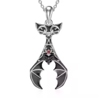 TOUPOP 925 Sterling Silver Cross Pendant Necklace for Women Men-style_name:Bat Necklace-B