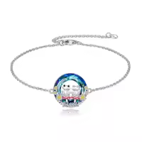 TOUPOP Sterling Silver Crystal Frog Bracelet Women's Birthday Christmas Jewelry Gift-style_name:Two Frogs-Blue Circle Crystal