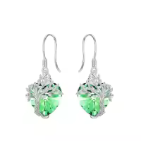 TOUPOP Sterling Silver Crystal Tree Of Life Family Dangle Earrings-style_name:Heart-8-August-Peridot